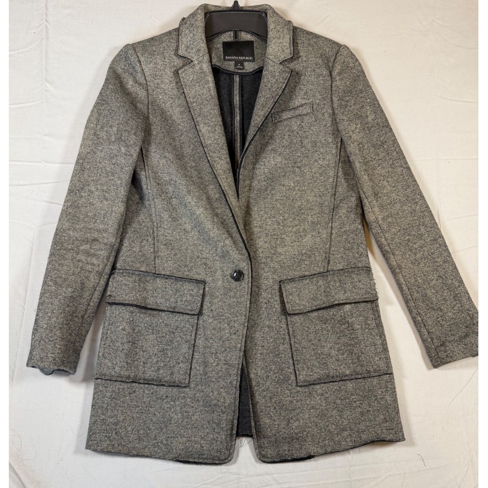 Banana Republic Women's Heathered Grey Wool Blend Single Button Blazer Size 4